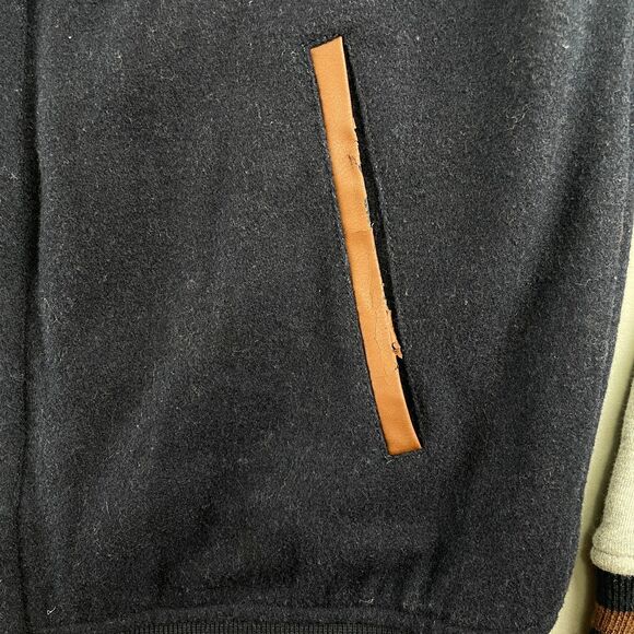 Champion Jacket Men M Navy Gray Hooded Varsity Letterman College Wool Blend Snap - Picture 6 of 11